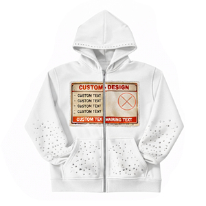 เสื้อฮู้ดซิปโอเวอร์ไซส์ลายกราฟิกฤดูหนาวปี 2026 รุ่นใหม่ ผ้าฝ้าย 100% ตกแต่งโลโก้ด้วยคริสตัลแบบ DTG สั่งทำได้ ไม่มีกระเป๋า ไม่มีเชือกผูก - Product Image 1