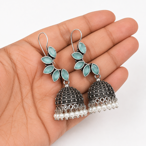 Wholesale Brass MultiStone Onyx Imitation Pearl <b>Chandelier</b> Earrings | Vintage Antique <b>Silver</b> Plated Bohemian Party Jewelry - Product Image 2
