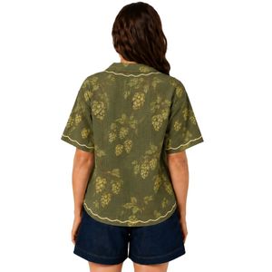 Camisa de Manga Corta con Estampado Floral Verde Oliva para Mujer, Blusa Informal de Verano de Algodón con Cuello y Botones, Tops de Moda Personalizados OEM - Product Image 2