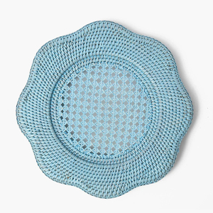 Salvamantel Redondo de Ratán con Borde Festoneado Azul Cielo, Plato Decorativo de Mimbre Trenzado a Mano para Mesas Coloridas - Product Image 4