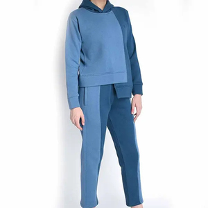 Conjunto Deportivo Ecológico para Mujer, Color Azul Sólido, Cuello Alto, Manga Larga, Pantalones Casuales de Otoño, Transpirable, Poliéster y Algodón - Product Image 5