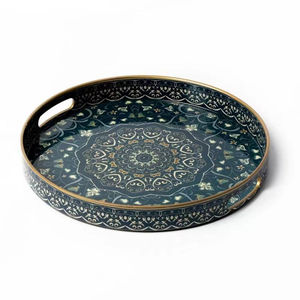 Bandeja de servir marroquí de madera de nogal con incrustaciones de nácar y mosaico, bandeja decorativa para mesa de café, plato decorativo - Product Image 6