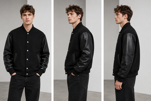 High Quality Custom Letterman Winter Varsity Bomber Baseball Jacket OEM Silk <b>Screen</b> Printed Wool Sleeve Front Logo for Men Women - Product Image 3