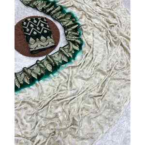 ATTRACTIVE VISCOSE GEORGETTE ZARI JACQUARD BORDER TRAVAIL SAREE AVEC BLOUSE INCOSUE VERT - Product Image 1