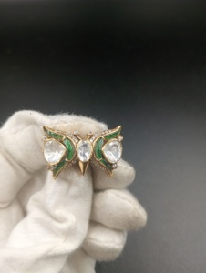 Broche de luxe vintage paon en émail vert, cristaux taillés en poire, strass, ton or, argent 925, bijoux fins unisexes pour mariage - Product Image 6