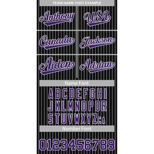 Custom Pinstripe Baseball Jersey <b>Button</b> Shirt Printed Stitched Personalized Name Number Black/<b>White</b>/Purple Stripes - Product Image 3