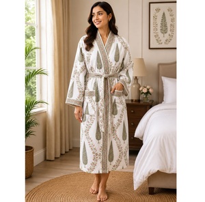 Peignoir Kimono en Coton à Manches Longues, en Tissu Gaufré Éponge, Motif Imprimé, Luxe Hôtelier et Spa, Doux et Confortable - Product Image 2