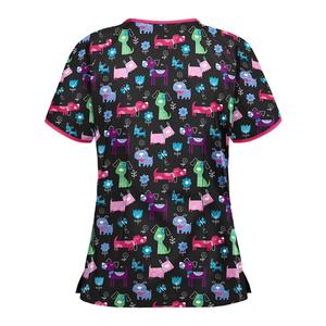 Blusa de Mujer Vintage con Cuello en V, Manga Corta, Estampado Floral, Tejida, con Bolsillos, de Poliéster, Informal, Transpirable, para Trabajo - Product Image 6
