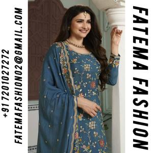 Vêtements ethniques indiens et pakistanais broderie lourde Salwar Kameez costume floraison Viscose Chinon Jacquard robe indienne - Product Image 2