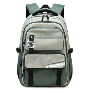 Sac à dos scolaire multi-poches vert sauge, résistant à l'eau, pour ordinateur portable - Product Image 1