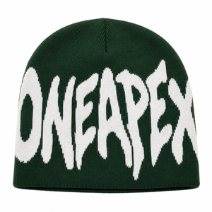 Dark Green White Graphic Knit Beanie Hat Custom Logo Ribbed <b>Winter</b> <b>Cap</b> Unisex Streetwear Fashion Headwear Wholesale OEM Factory - Product Image 3