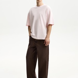 T-shirts pour hommes rose pastel, grammage lourd 280 GSM, 100% coton peigné, coupe carrée, épaules tombantes, logo personnalisé, impression DTG, OEM, vente en gros - Product Image 3