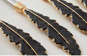 Vintage <b>Metal</b> Flatware Set With <b>Black</b> Leaf Handles High <b>Mirror</b> Polish Dishwasher Safe For Formal Occasions - Product Image 2