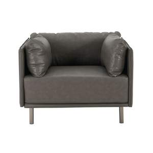 39 \ "poltroncina Vintage in finta pelle grigio con struttura in legno massiccio gambe in acciaio poliestere pelle sintetica tappezzeria per soggiorno camera da letto - Product Image 5