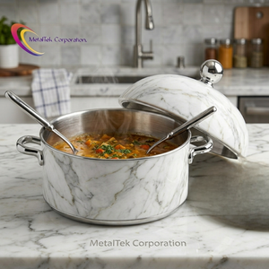 Olla de Acero Inoxidable con Acabado de Mármol Premium, Recipiente Aislado para Mantener la Comida Caliente, Cazuela de Lujo para Servir en Fiestas - Product Image 2