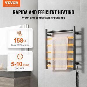 Nero opaco 6-Bar scaldasalviette elettrico riscaldato a parete bagno Plug-In Nopwer stendibiancheria Bar - Product Image 2