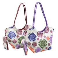 Sac à main en toile de jute à imprimé floral, pochette suspendue zippée, poignée en corde, sac de plage en jute pour filles, porte-monnaie/billets en PP laminé