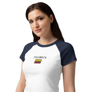 Women's Cotton American Raglan Sleeve T-<b>Shirt</b> With Colombia Flag Print Crew Neck Casual Short Sleeve Jersey Breathable Regular - Product Image 1