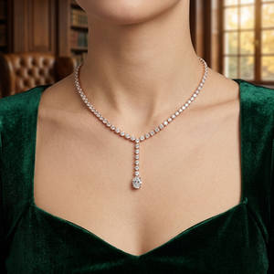 Collier tennis lariat Bezelis en or rose avec diamant de laboratoire taille brillant de dix carats, bijou de luxe en forme de Y pour femme - Product Image 5