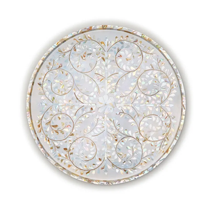 Mather Of Pearl <b>Round</b> Serving <b>Tray</b> | Handmade Decorative <b>Tray</b> - Product Image 1