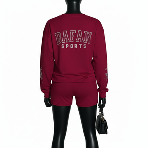 Ensemble T-shirt et short en coton pour femme, tissu extensible, strass, transfert thermique, logo personnalisé, 100% coton - Product Image 2