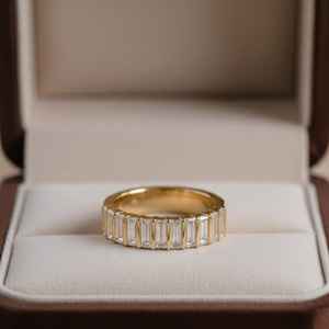 Anillo de media eternidad con diamantes cultivados en laboratorio, corte baguette, para mujer, oro sólido de 14 quilates, joyería fina para compromiso y boda, ideal para regalo. - Product Image 6