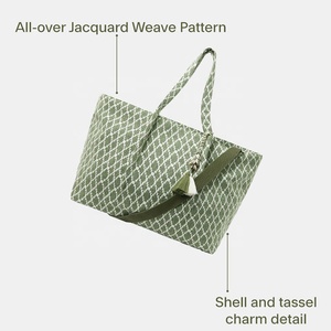 Sac fourre-tout géométrique jacquard pour femme, vert, tissé, sac à bandoulière de plage, sac de shopping, fabricant - Product Image 1
