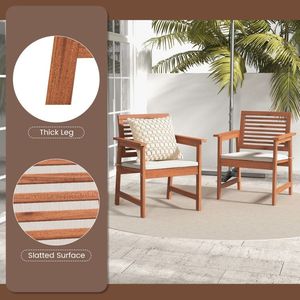 Set di 2 sedie da pranzo da patio in legno massello con cuscini e seduta a doghe - Product Image 2