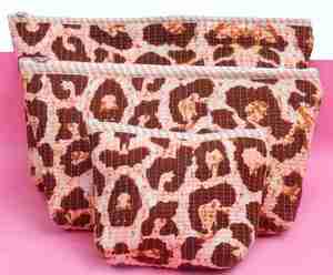 Wholesale Quilted Cotton Storage Bags Set Leopard Print <b>Makeup</b> Pouch Travel Toiletry Organizer Foldable Zipper Bags Bathroom - Product Image 1