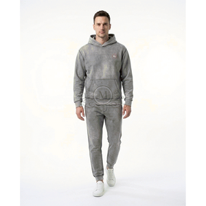 <b>Boys</b> Gray Hooded Tracksuit Full Sleeve Solid Color Casual Wear With Side Pockets Breathable Autumn Style 100% Cotton - Product Image 5