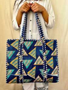 Manufacturer Offer Sea Green Pink Floral Cotton Kantha Quilted Storage Tote <b>Bag</b> Women Shoulder Travel Carrying Handbag Striped S - Product Image 4
