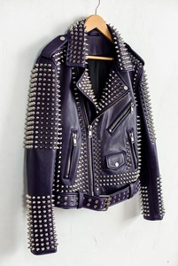 Full Studded Black Leather <b>Jacket</b> <b>Punk</b> Style Winter Plus Size Waterproof Breathable Washed Customised Coated Stand Embroidery - Product Image 2
