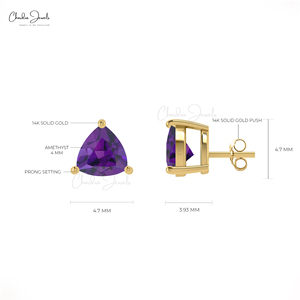 ต่างหูพลอยอเมทิสต์ทรงสามเหลี่ยม 0.5 กะรัต แบบหนีบ ตัวเรือนทองคำแท้ 14k สินค้ามาใหม่ จำหน่ายส่งเครื่องประดับ - Product Image 4