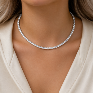 925 Sterling <b>Silver</b> Moissanite Diamond Tennis Chain Necklace CVD VVS Iced Out Round Brilliant Cut Unisex Aniva - Product Image 2