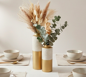 Gold Modern Metal Vase Set 2 Piece Honeycomb Geometric Pattern Tabletop Decor Modern Table <b>Centrepiece</b> Living Room Accent - Product Image 5