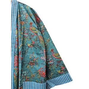 Robe kimono légère pour femme en coton à imprimé floral bleu, respirante, écologique, pour l'été, avec poches plaquées, durable et lavable - Product Image 3