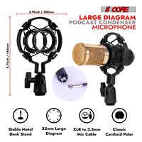 Microphone à condensateur 5 cœurs D0100HXARJX doré avec support de bras pour enregistrement studio et podcast