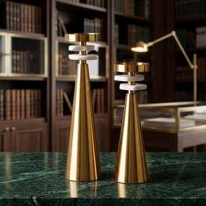 Luxury <b>Brass</b> & Marble Pillar <b>Candle</b> <b>Holder</b> High Quality Finish Modern Tapered Design For Home Decoration And Wedding Events - Product Image 6