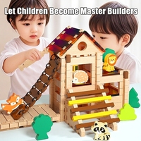 Jeu de construction en bois à emboîtement pour enfants, maison d'animaux de la forêt, ensemble de construction Montessori STEM, jeu éducatif