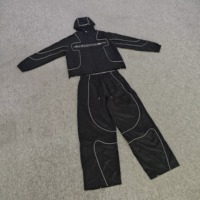 Ensemble de survêtement unisexe d'hiver à capuche grande taille avec bandes réfléchissantes, veste et pantalon de jogging, logo personnalisé, OEM, imprimé sport, couleur unie