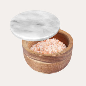 Organic Acacia Wood Round Salt Cellar Container with Spoon Herb & Spice Tools for Home Use Salt Pepper Bowl Spice Box - Product Image 6