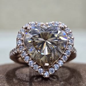 แหวนพลอยเพชรโมอิสตัดรูปหัวใจทันสมัย925สเตอร์ลิงเงินแฮนด์เมดตั้งค่าฝา - Product Image 3