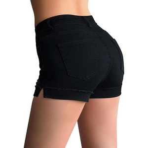 Shorts en jean délavé effet blanchi pour femme, taille haute, coupe brute, bords effilochés, style déchiré, pour l'été - Product Image 4