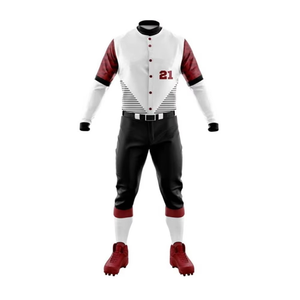 Maillot de baseball personnalisé pour homme, blanc et rouge, manches longues, boutons sur le devant, numéro d'équipe brodé 21, vêtements respirants pour toutes les saisons - Product Image 1