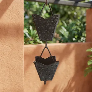 Chaîne de pluie décorative en aluminium martelé, style coupelle, pour jardin, drainage extérieur, aménagement paysager rustique et maison - Product Image 5