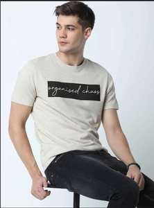 T-shirt décontracté beige à manches courtes pour homme avec logo uni sur le devant, 100 % coton tricoté, respirant, écologique, idéal pour l'été - Product Image 4