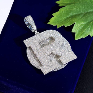 Pendentif lettre en moissanite, pendentif initial pavé de luxe, collier breloque hip-hop, bijoux pour hommes et femmes, cadeau tendance - Product Image 2