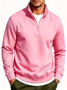 Wholesale Custom Logo Men's 1/4 Quarter Zip Sweatshirt Cotton Blend Stand Collar Brushed Fleece Workout Pullover Oversized - Product Image 1