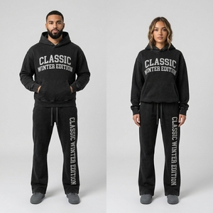Custom Printed Sun Faded Tracksuit Men <b>Women</b> 450gsm Fleece Cotton Flare Tracksuit Unisex Washed Printed Hoodie Flare <b>Sweatpants</b> - Product Image 4