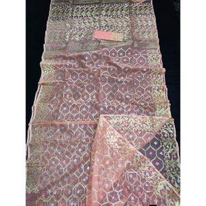 Traditional Bangladeshi Silk <strong>Saree</strong> Women's Red <strong>Orange</strong> Printed Wedding Wear Regular Fit Floor Length Ethnic Sari - Product Image 5